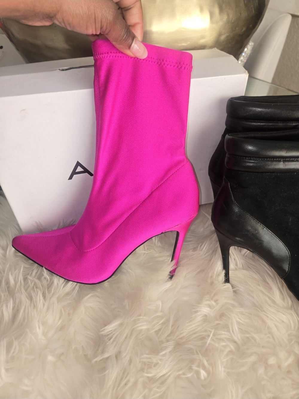 Women's Hot Pink Stretch Pointed-Toe Stiletto Boot